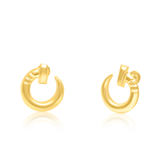 18K Pure Gold Curved Nail Screw Earring Set