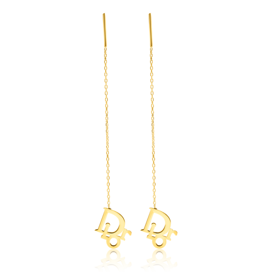 18K Pure Gold Hanging Elegant D.I.O.R Earring Set