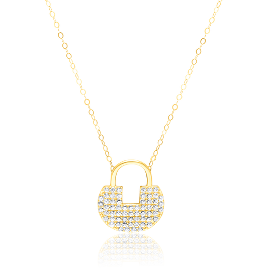 18K Pure Gold Lock Stone Necklace