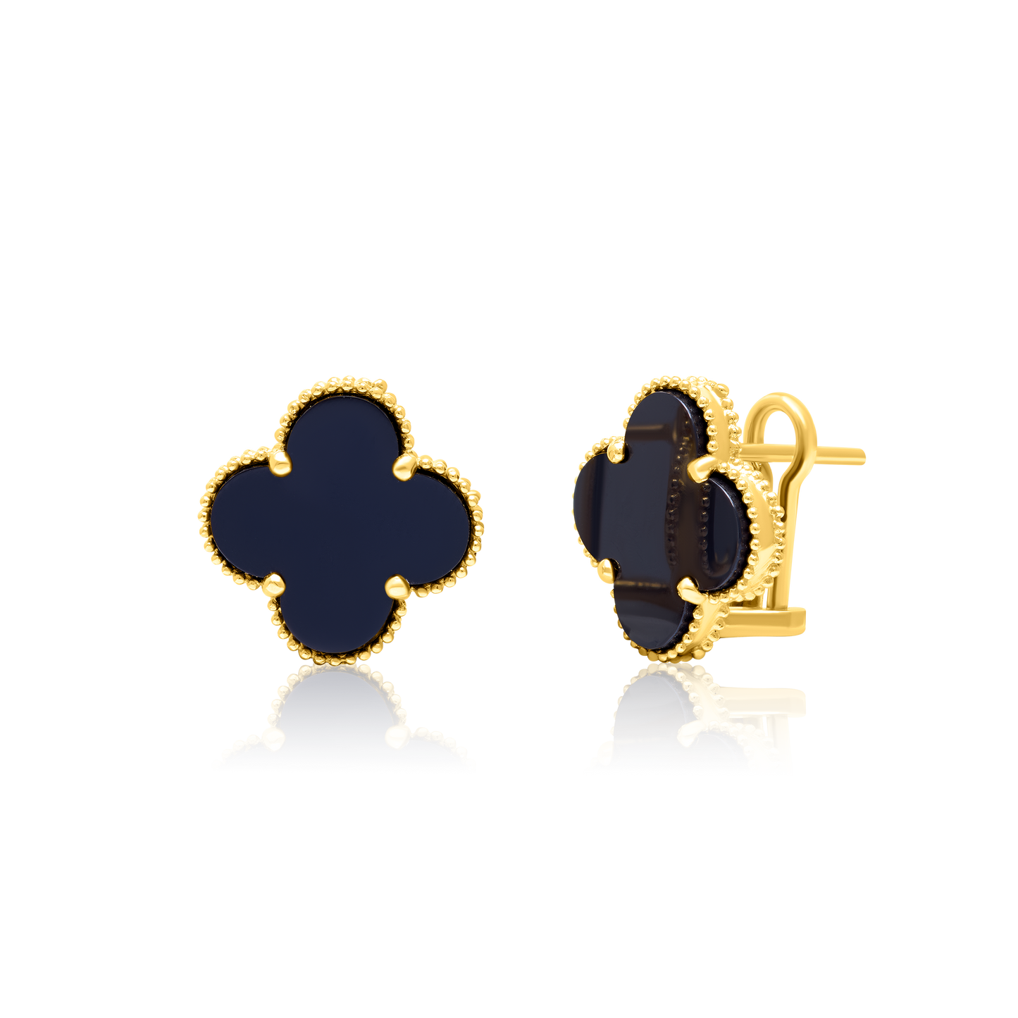 18K Pure Gold V.C Flower Black Earring Set