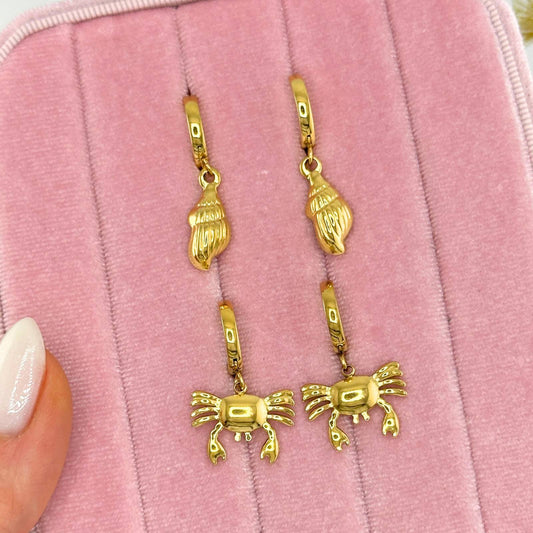 Crab Earrings, 18K Gold Plated Steel