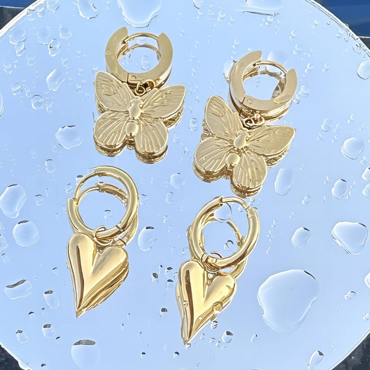 Hearts Earrings, 18K Gold Plated Steel