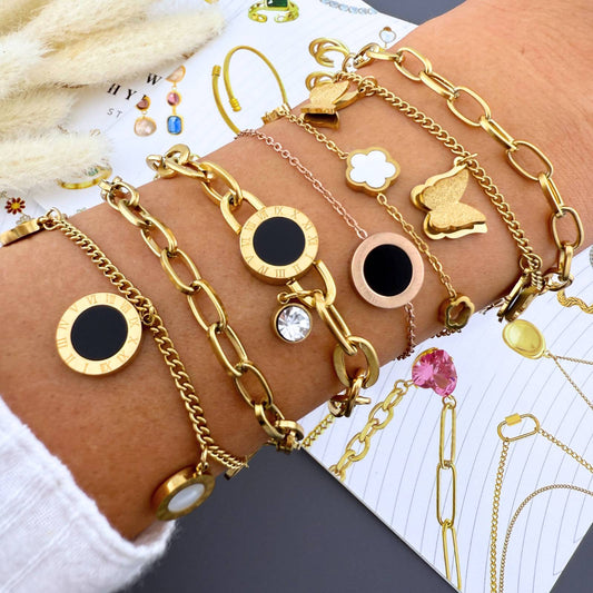 Butterflies Bracelet, 18K Gold Plated Steel