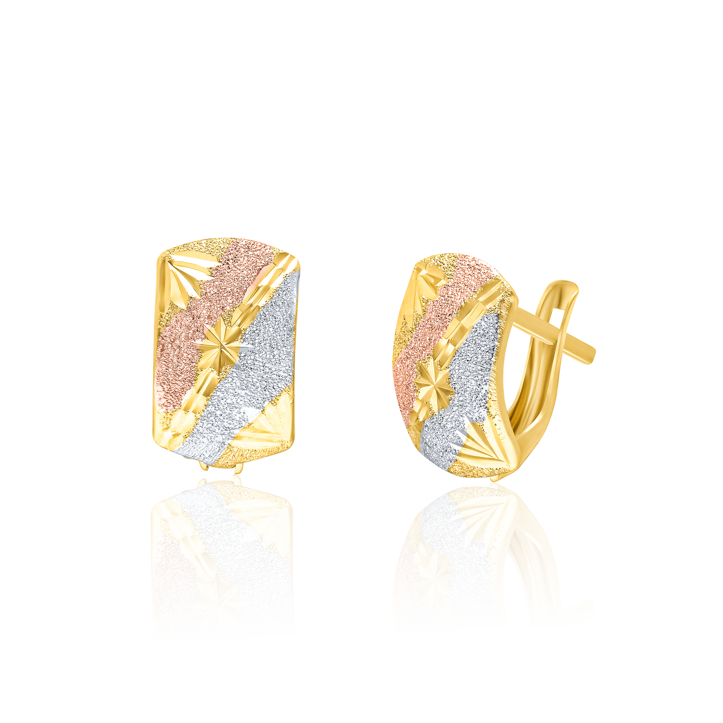 18K Pure Gold Curved Clip Earring Set