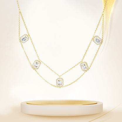 18K Pure Gold 2 Layer Square Stone Necklace