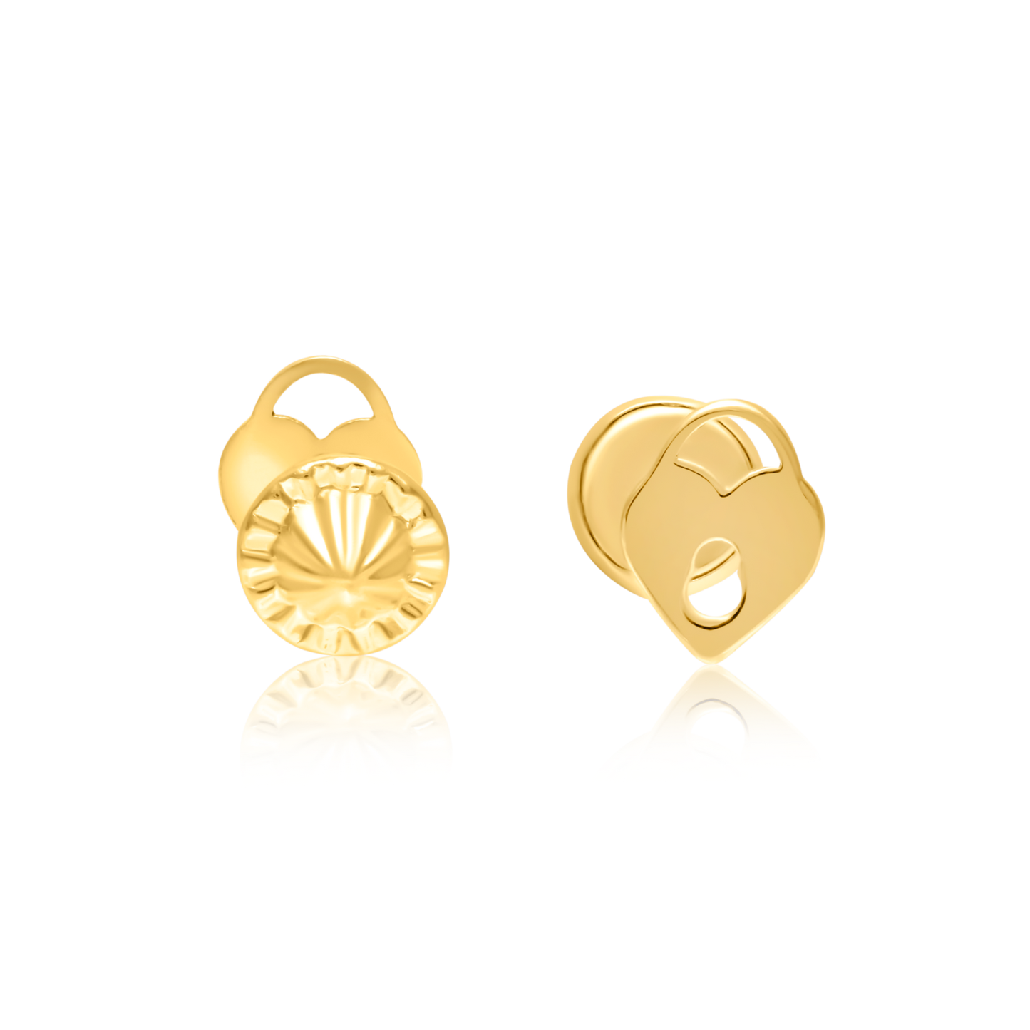 18K Pure Gold Heart Screw Earring Set