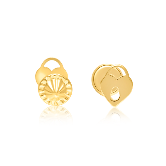 18K Pure Gold Heart Screw Earring Set