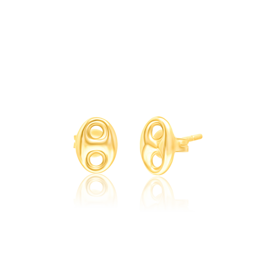 18K Pure Gold Oval Earring Set