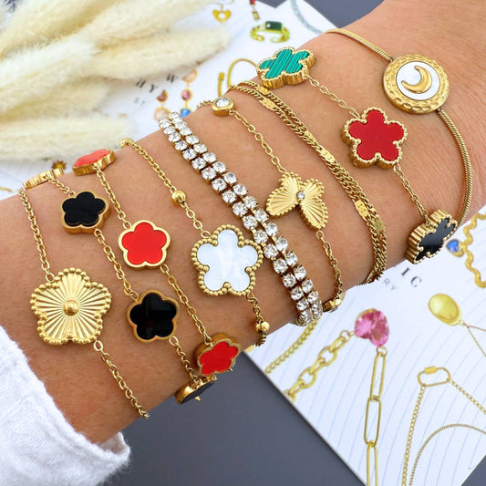 Flowers Bracelet, 18K Gold Plated Steel