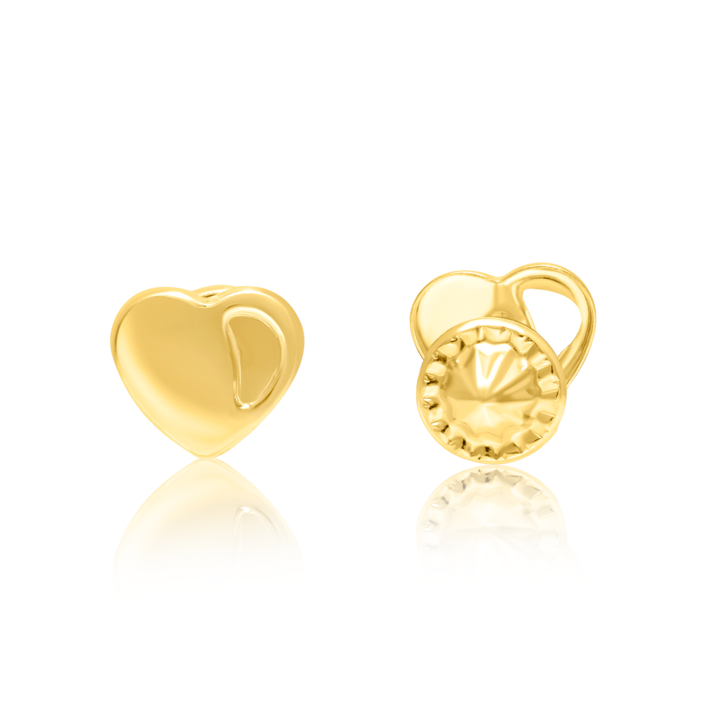 18K Pure Gold Heart Screw Earring Set