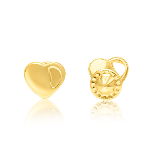 18K Pure Gold Heart Screw Earring Set