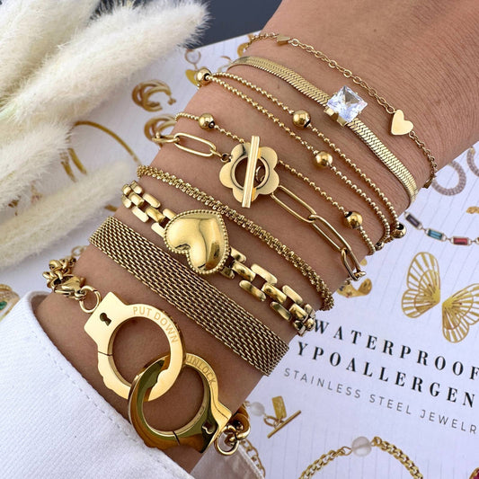 Heart Bracelet, 18K Gold Plated Steel
