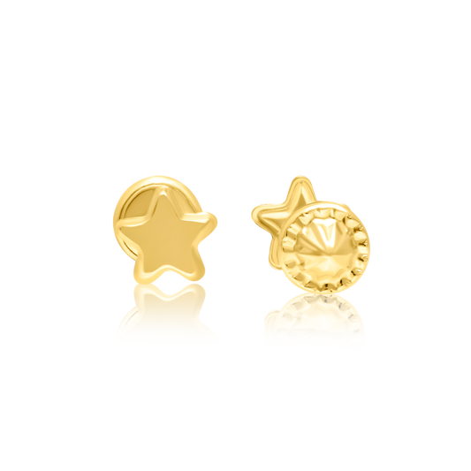 18K Pure Gold Star Screw Earring Set
