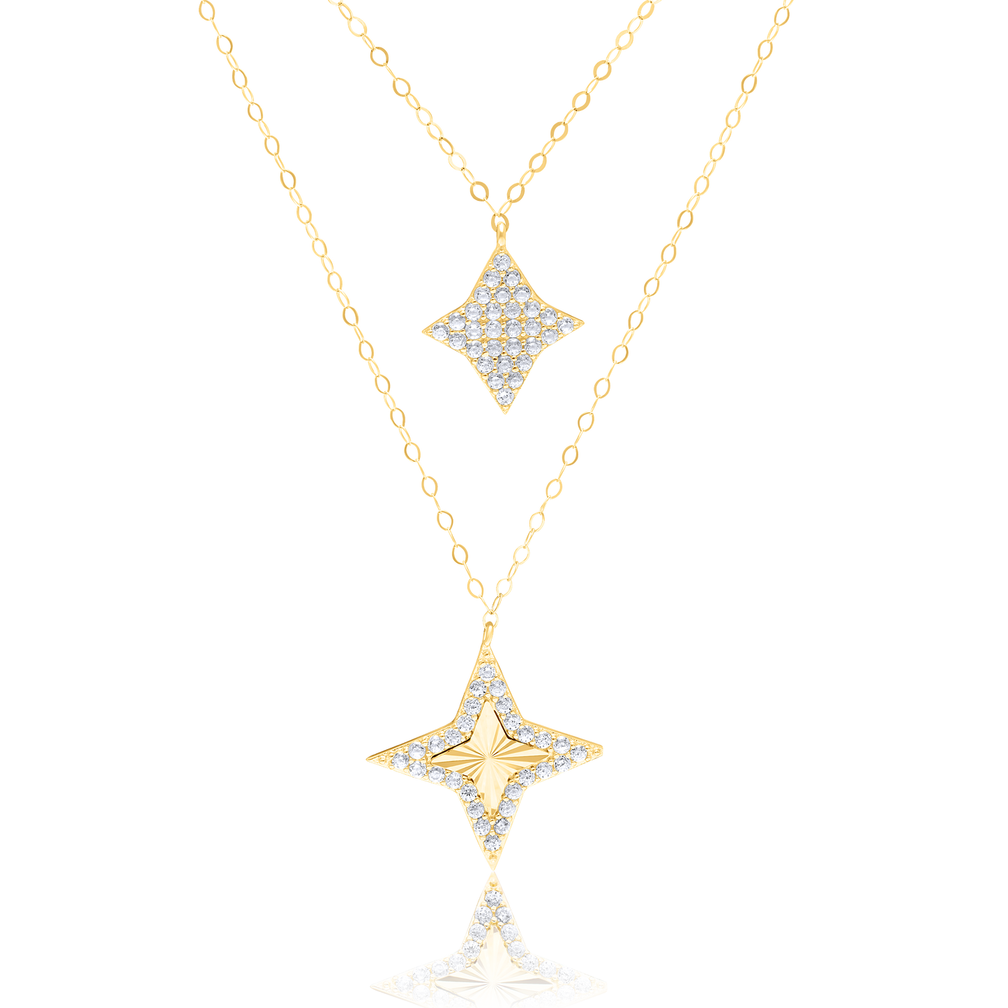 18K Pure Gold 2 Layer Star Stone Necklace