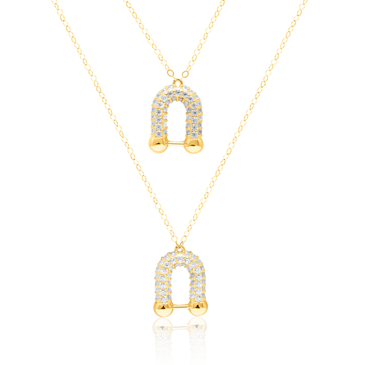18K Pure Gold 2 Layer U-Linked Stone Necklace
