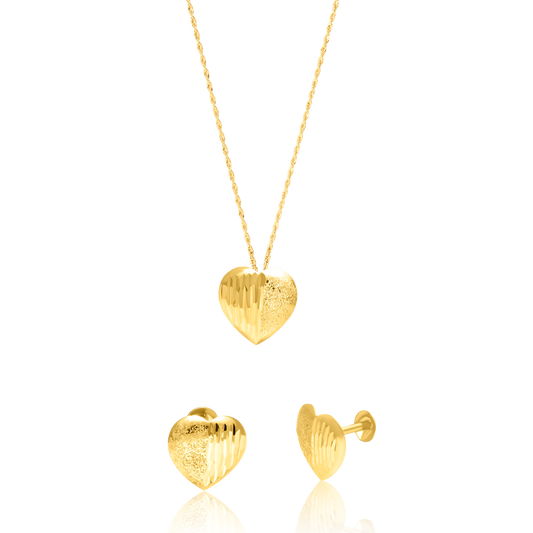 18K Pure Gold Heart Screw Jewelry Set