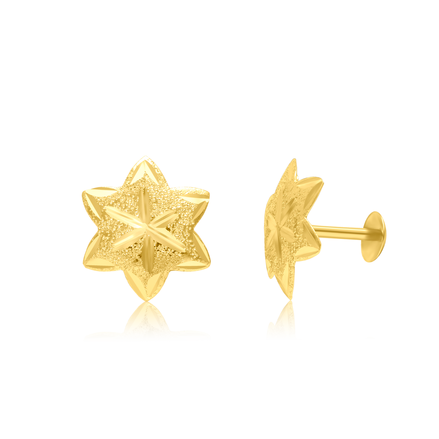 18K Pure Gold Star Screw Earring Set