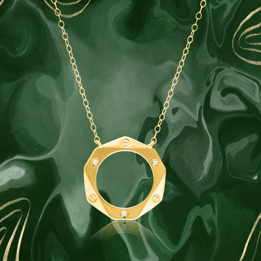 18K Pure Gold Round Stone Necklace