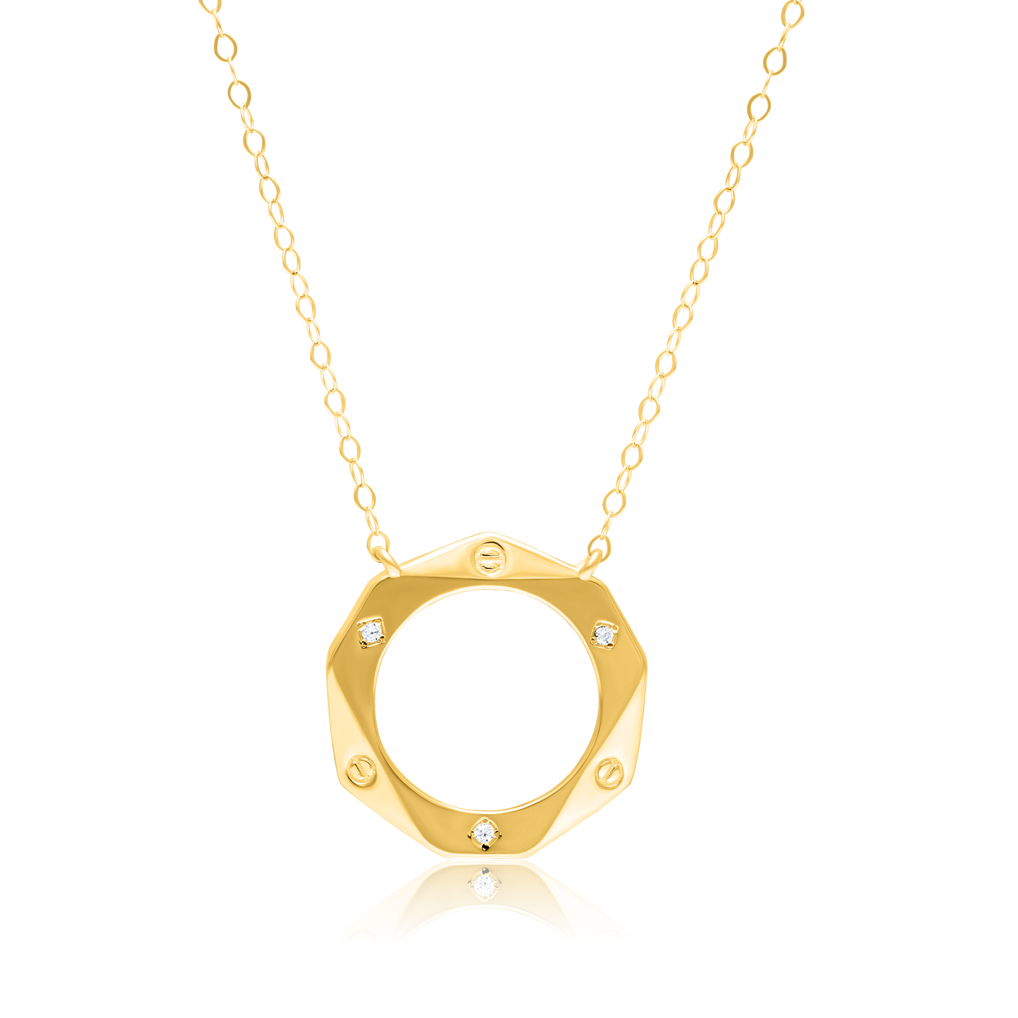 18K Pure Gold Round Stone Necklace