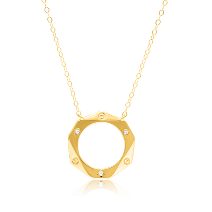 18K Pure Gold Round Stone Necklace