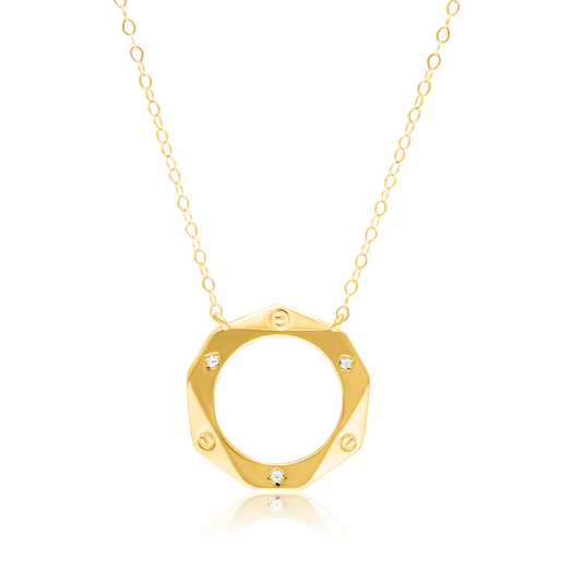 18K Pure Gold Round Stone Necklace