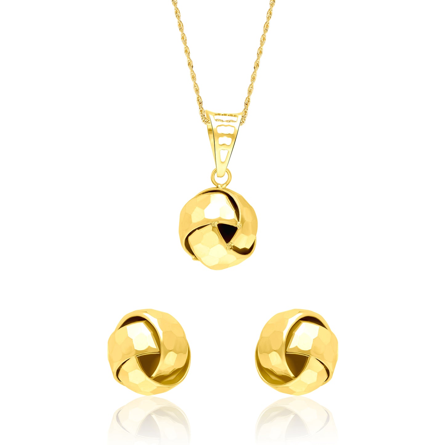18K Pure Gold Twisted Ball Knot Jewelry Set