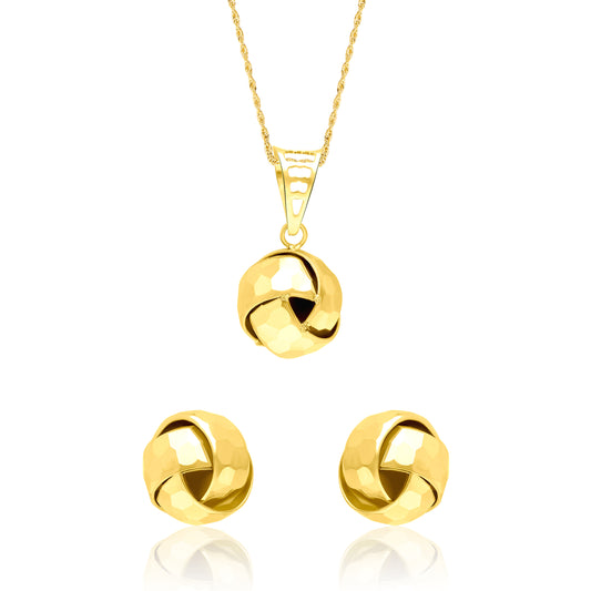 18K Pure Gold Twisted Ball Knot Jewelry Set