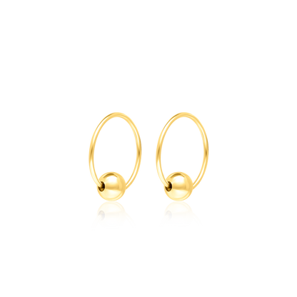 18K Pure Gold Round Ball Earring Set