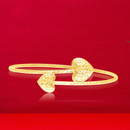 18K Pure Gold Adjustable Heart Bangle