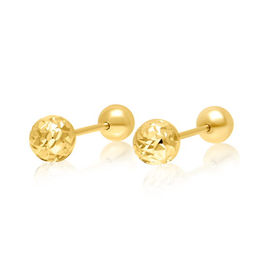 18K Pure Gold Glittering Ball Earring Set