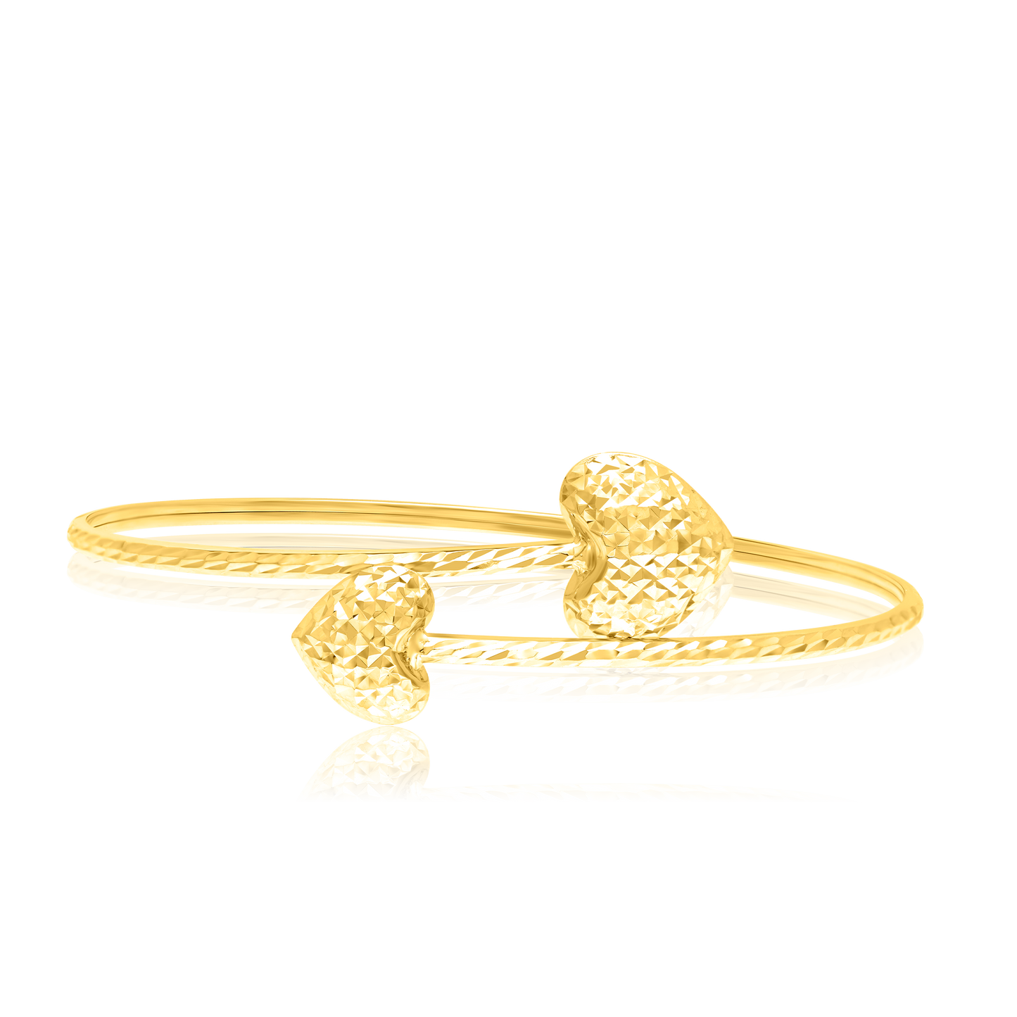 18K Pure Gold Adjustable Heart Bangle