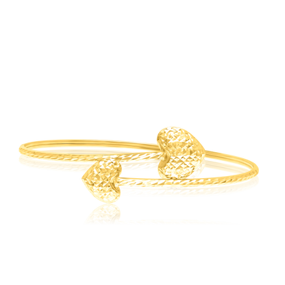 18K Pure Gold Adjustable Heart Bangle