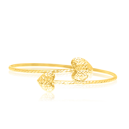 18K Pure Gold Adjustable Heart Bangle