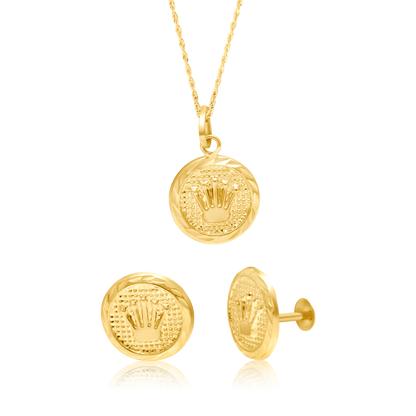 18K Pure Gold Crown Jewelry Set