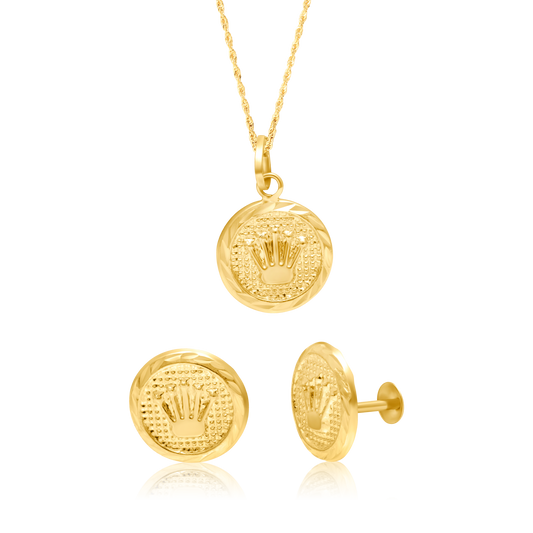 18K Pure Gold Crown Jewelry Set