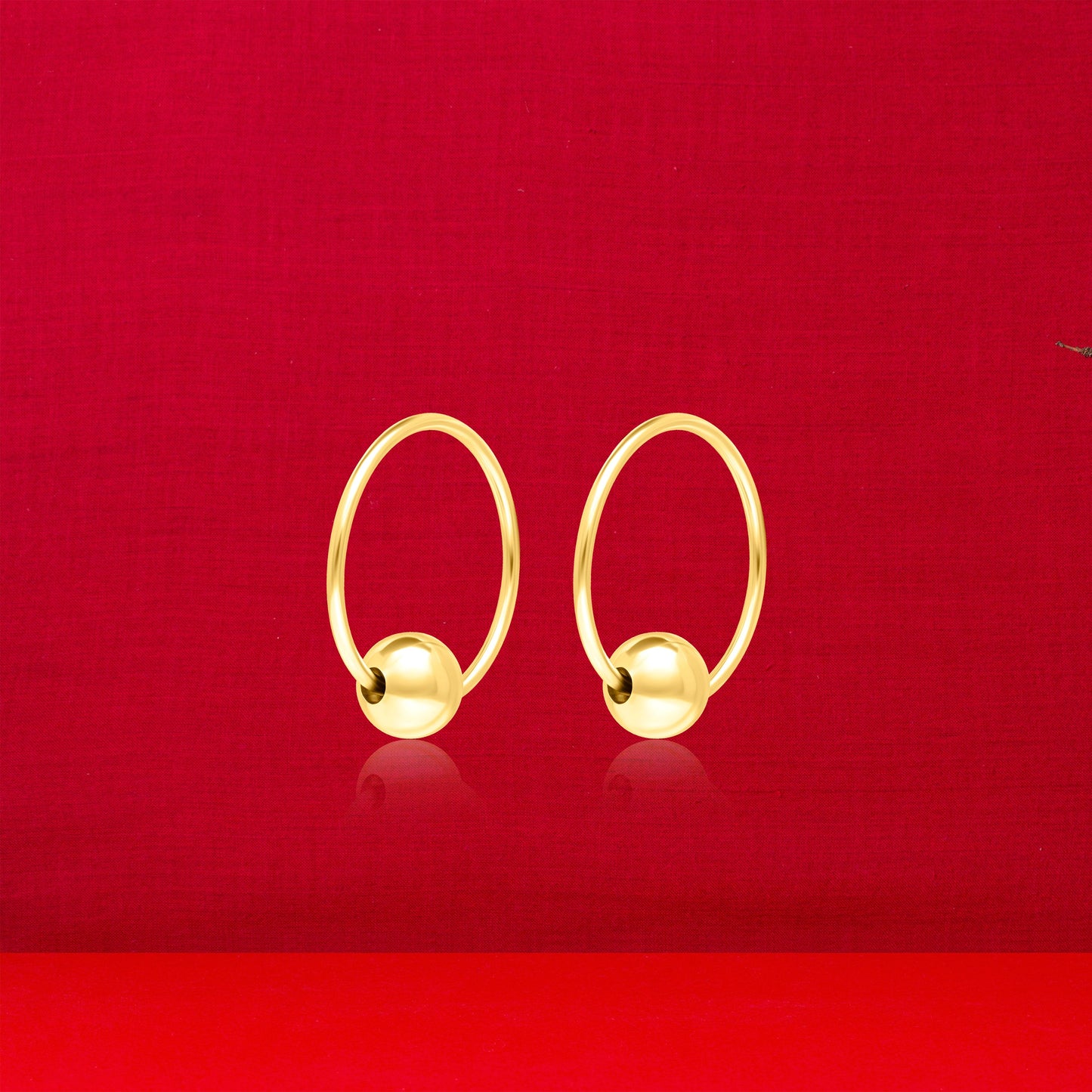 18K Pure Gold Round Ball Earring Set