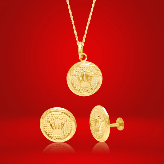 18K Pure Gold Crown Jewelry Set