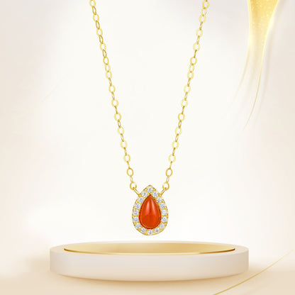 18K Pure Gold Red Stone Necklace