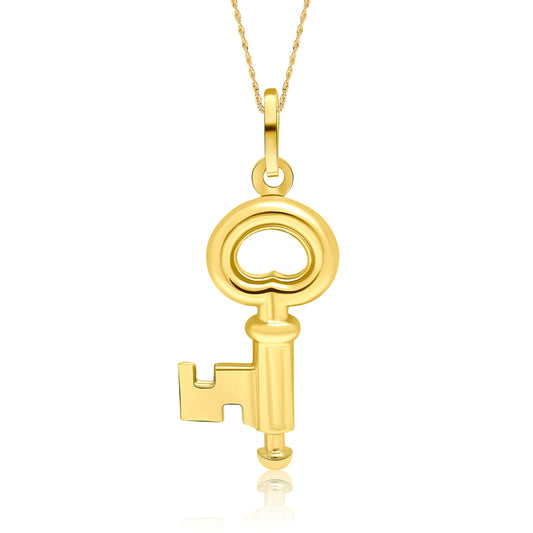 18K Pure Gold Key Necklace