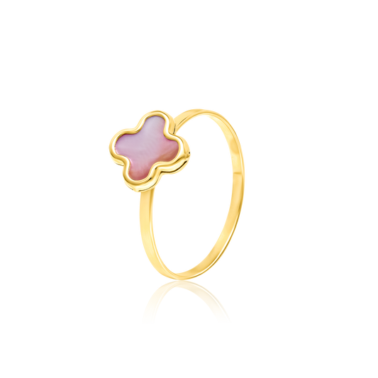 18K Pure Gold V.C Pink Flower Ring
