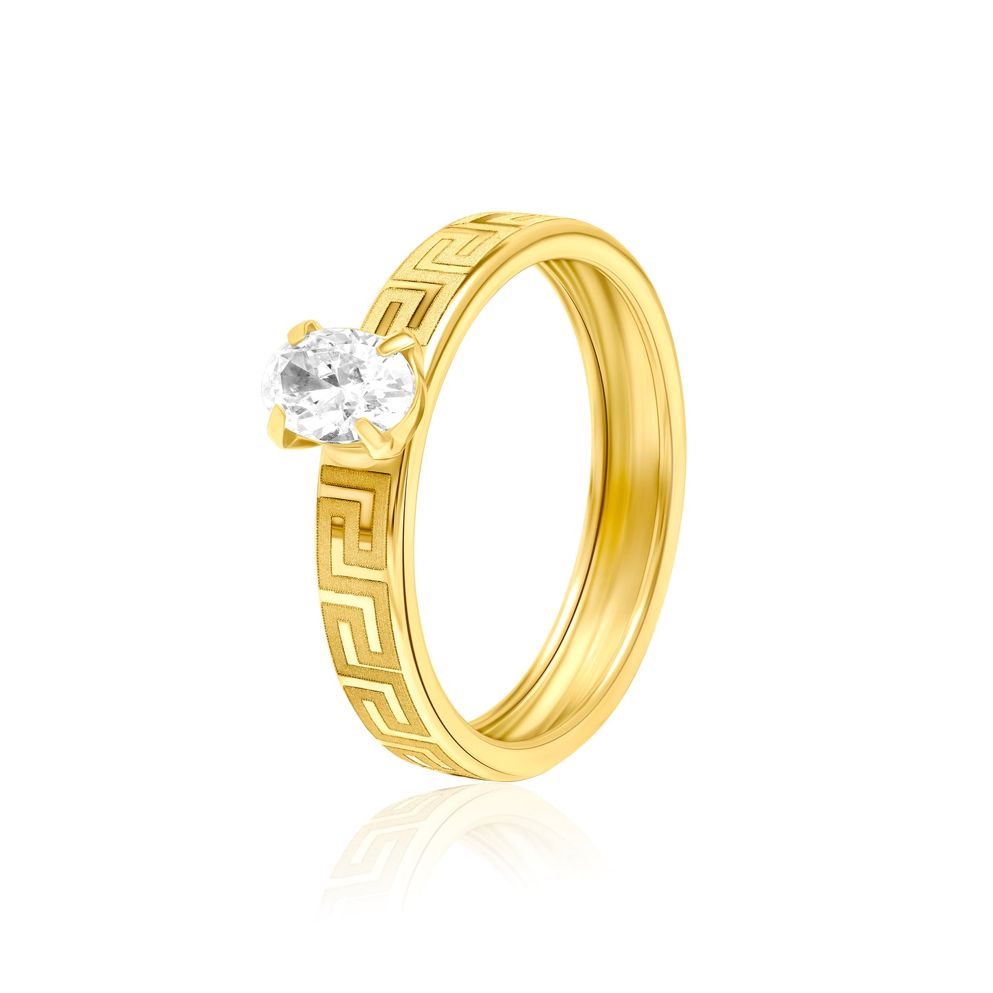 18K Pure Gold Round Stone Ring