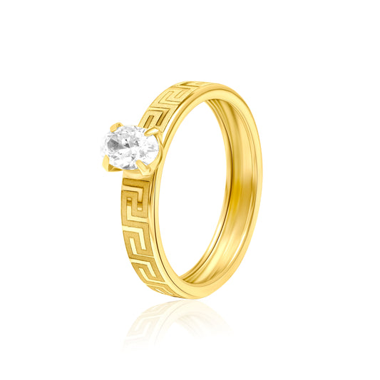 18K Pure Gold Round Stone Ring