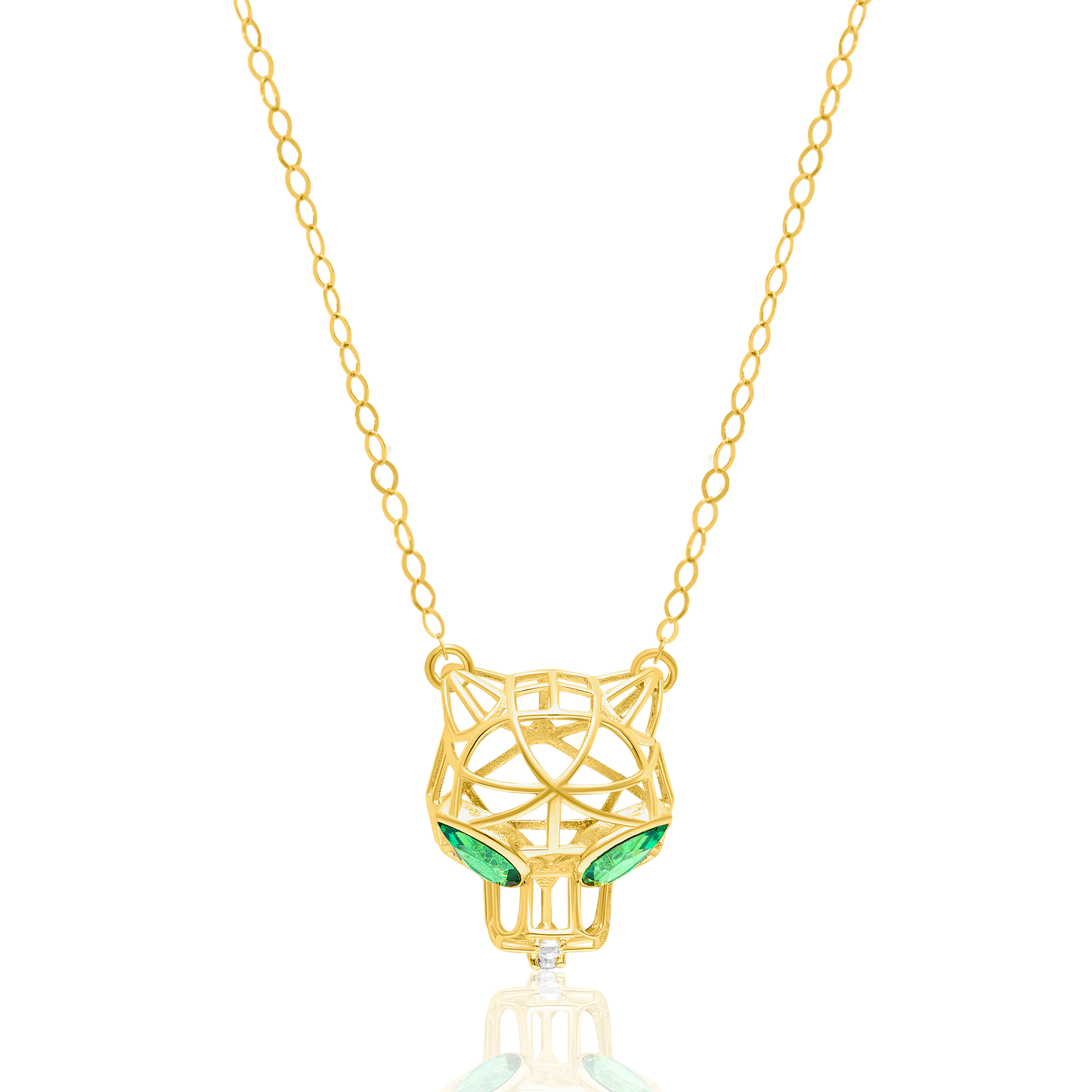 18K Pure Gold Green Panther Necklace