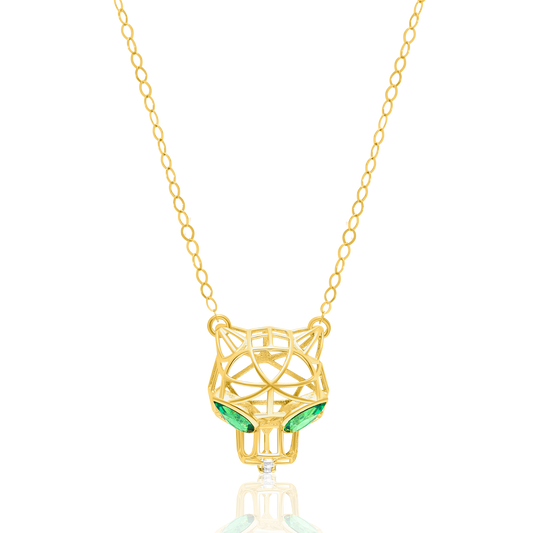 18K Pure Gold Green Panther Necklace