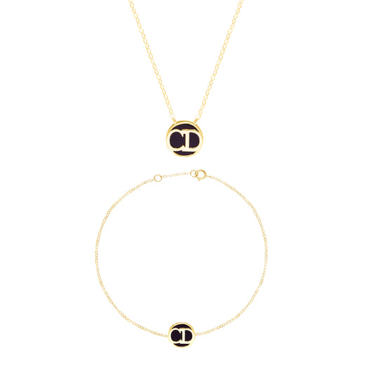 18K Pure Gold Black C.D Jewelry Set