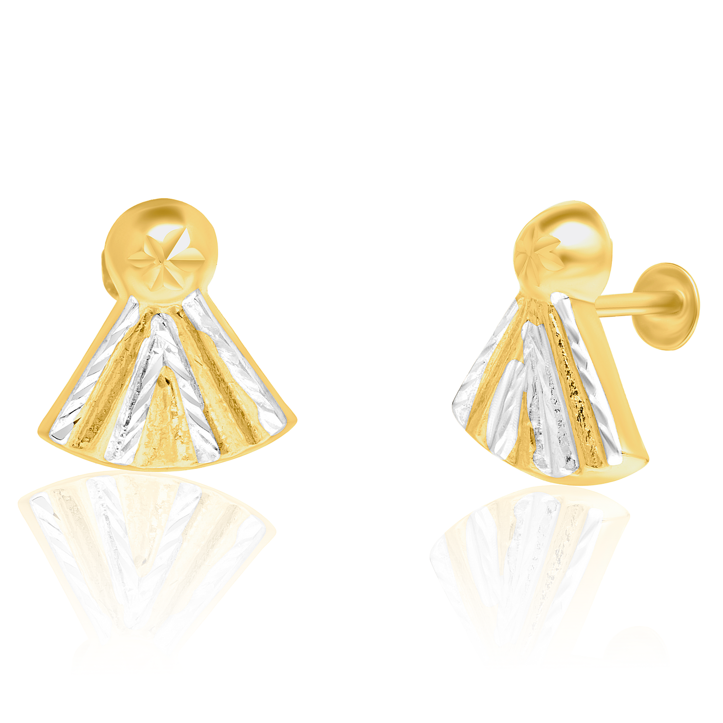18K Pure Gold 2 Color Screw Earrings