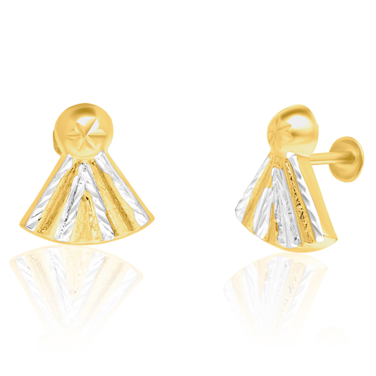 18K Pure Gold 2 Color Screw Earrings