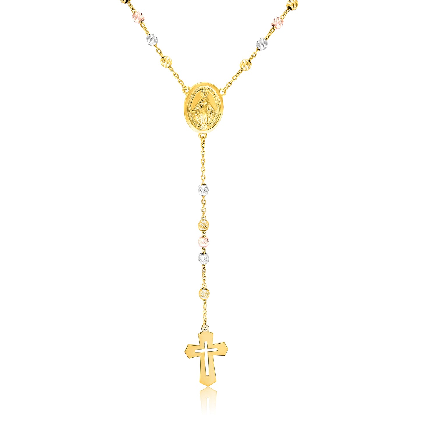 18K Pure Gold Rosary Seed Cross Necklace