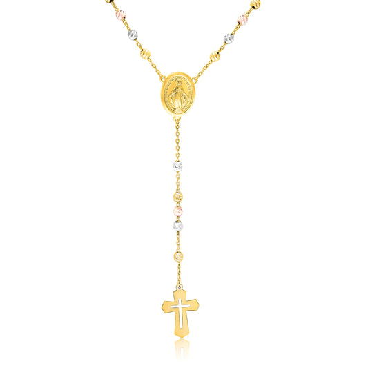 18K Pure Gold Rosary Seed Cross Necklace