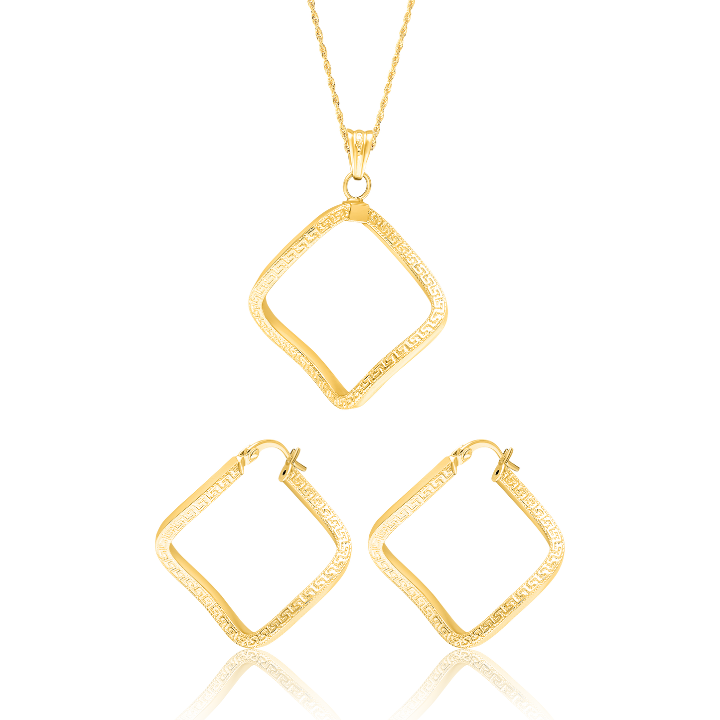 18K Pure Gold Twisted Square Jewelry Set